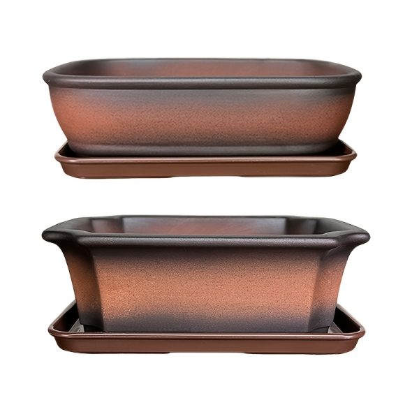 New Hot-Selling Rectangular Retro Style Two-Piece Purple Clay Unglazed Flower Pot Yixing with Tray Seedling Cultivation Pot Chinese Bonsai Pot with Drainage Holes, Suitable for Indoor And Outdoor Decoration, Floor Placement gardening gift home decor