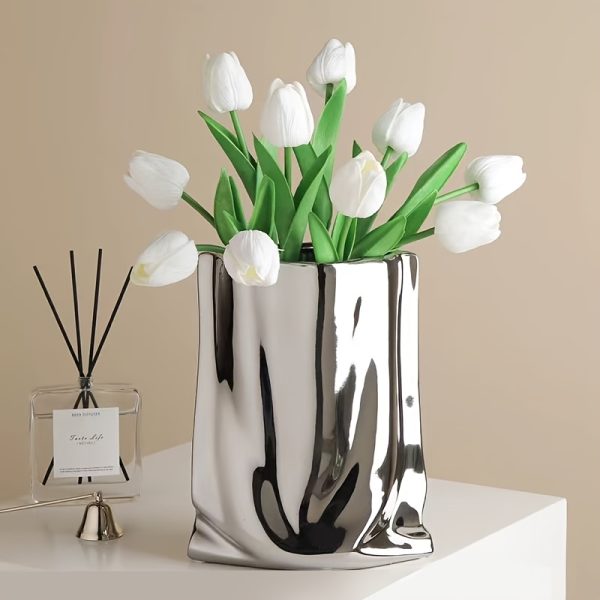 Creative Ceramic Flower Pots Large Silver Ceramic Flower Cachepot Vase for Indoor And Outdoor Plants, Succulent Orchid Round Clay And Terracotta Planter for Garden Home Modern Decoration gardening gift home decor
