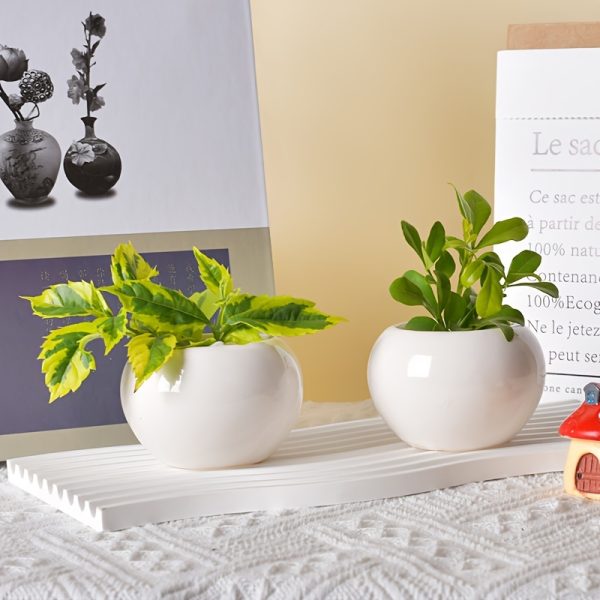 Japanese Minimalist Spherical Ceramic Drainage Hole Flower Pot Creative Home Mini Decoration Ceramic Window Sill Flower Pot Ornament Gardening Gift Home Decor