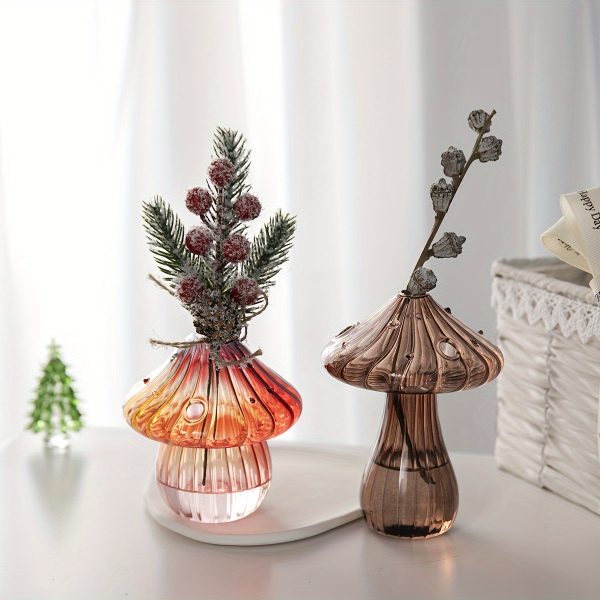 1pc Cute Little Mushroom Glass Vase, Transparent Hydroponic Flower Vase Home Decoration, Colorful Spray Color Handmade Crafts, Suitable for Living Room and Dining Room Table Decoration Transparent Hydroponic Flower Pot, Home Decoration