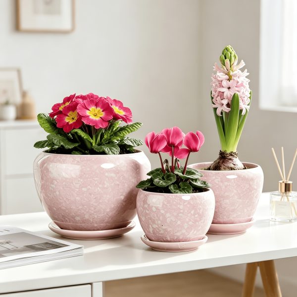 3pcs Largeu002FMediumu002FSmall Ceramic Plant Pots Suitable for Indoor Outdoor Use, Polished Suitable for Desktop Decoration with Drainage Holes, Multi-Size Flower for, Herbs, Cacti, Housewarming Gifts for Christmas, Easter Gardening Gift,home Decor