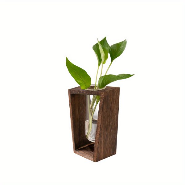 Large Plant Test Tube Wooden Stand Vase for Cultivation Stations and Flower Arrangements, Simple Geometric Design, Suitable for Home Living Room, Kitchen, Bedroom, and Office Decor