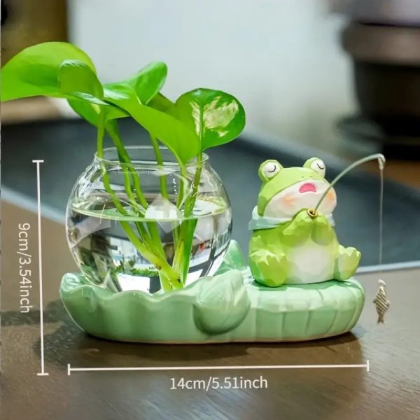 Adorable Ceramic Flower Pot - Cat and Frog Shaped Hydroponic Vase, Lazy Desktop Pothos Vase Set, Office Desk and Home Decoration Healing Small Gift for Girlfriend or Boyfriend. Christmas, Halloween, and Various Holiday Gifts. The Set Includes