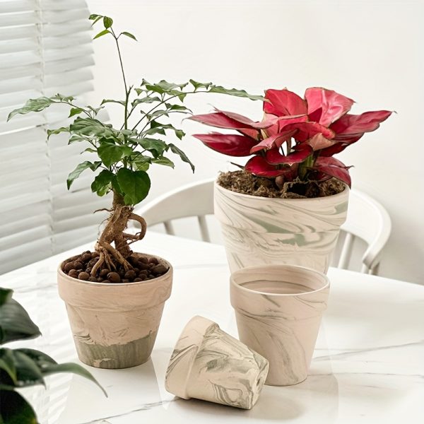 2 Sets Green Terracotta Flower Pots, Terracotta Pots, Flower Pots, Water-Absorbing And Breathable, Non-Rotting Roots, Breathable Pots, with Drainage Holes, Succulent Planting Pots, Balcony Green Terracotta Pots