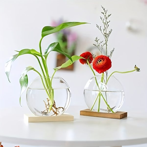 Plant Hydroponic Glass Container with Wooden Base 1u002F2pcs Plant Station for Desktop Living Room Bedroom Garden Decor Ornaments Plant Lovers Gift