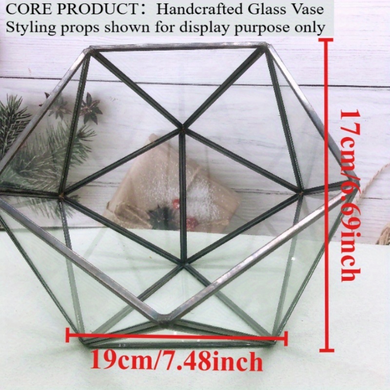 A Micro Landscape Container with Dimensions of 190Mmu002F7.48 Inches in Width And 170Mmu002F6.69 Inches in Height, Featuring a Geometric Glass Flower Pot Designed in The Shape of a House, Suitable for Moss, Cacti, And Succulent Plants